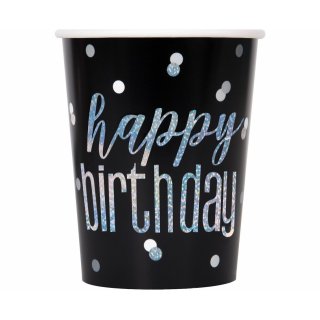 Papírové kelímky Happy Birthday - holografické, 270 ml, set 8ks (zn. UNIQUE)