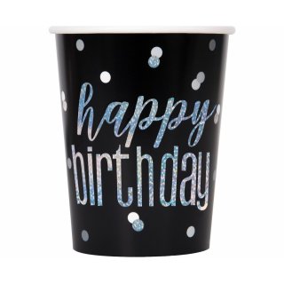 Papírové kelímky Happy Birthday - holografické, 270 ml/8 ks