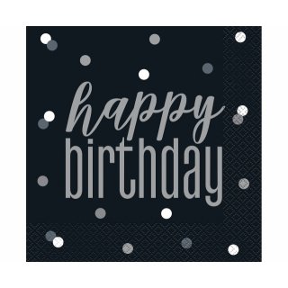 Ubrousky Happy Birthday - černé, rozměr 33x33cm, set 16ks (zn. UNIQUE)