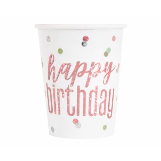 Papírové kelímky Happy Birthday - rose/gold, 270 ml, set 8ks (zn. UNIQUE)