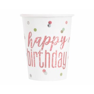 Papírové  kelímky "Happy Birthday" - rose/gold, 270 ml/ 8 ks