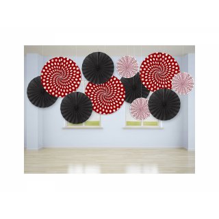 Dekorační rozety, červeno-černé barvy, set 3ks (zn. PartyDeco)
