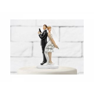 Dortová figurka Novomanželé s pistolí, 14.5cm (zn. PartyDeco)