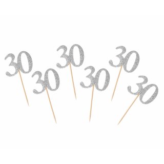 Zápich do dortu 30, stříbrná barva, 10cm - set 6ks (zn. Godan)