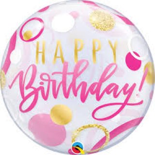 Foliový balón Bubble Birthday - růžové a zlaté donuty, 56 cm