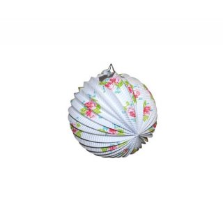 Lampion, koule bílá s květy, 25 cm
