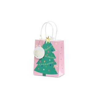 Dárková taška vánoční stromek, mix, 14x20,5x8cm