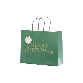 Vánoční dárková taška, zelená, 32,5x26,5x11,5cm