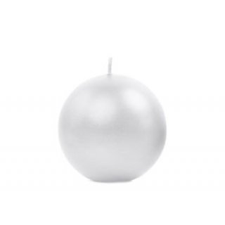 Svíčka koule, metalizovaná, perleťově bílá, 6 cm