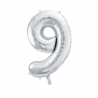 Fóliový balón 86 cm, stříbrný, číslo 9