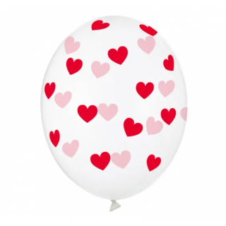Balónek 30 cm, srdíčka, průhledné s červeným potiskem