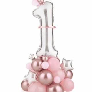 Balónkový set pro 1. narozeniny holčičky, růžová, 90x140cm