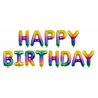 Fóliový balónek Happy Birthday, 340x35cm, duha