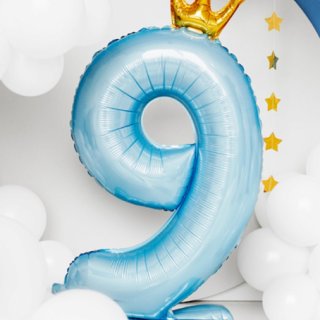 Stojací fóliový balón Číslo ''9'' , 84 cm, nebesky modrý
