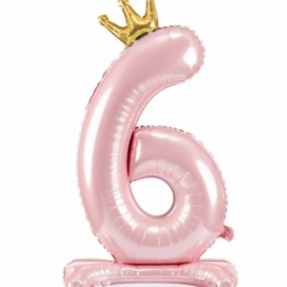 Stojací fóliový balon Číslo ''6'' , 84 cm, světle růžový