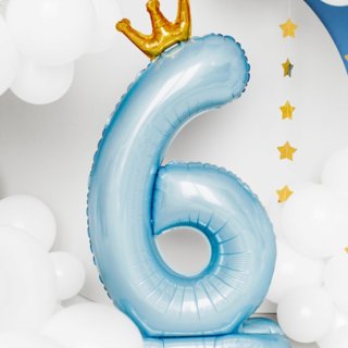 Stojací fóliový balón Číslo ''6'' , 84 cm, nebesky modrý
