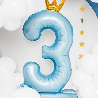 Stojací fóliový balón Číslo ''3'' , 84 cm, nebesky modrý