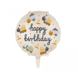Fóliový balón Happy Birthday -  Stavební vozidla, 45 cm, mix