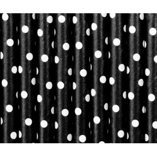 Papírová brčka, černá / bílé puntíky, 19.5 cm, set 10ks