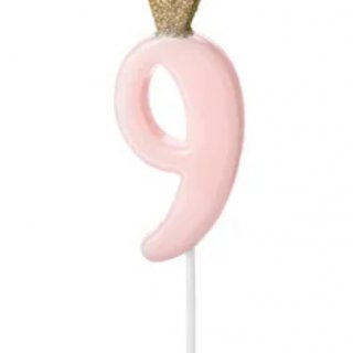 Narozeninová svíčka číslo 9 s korunkou, světle růžová, 9,5cm