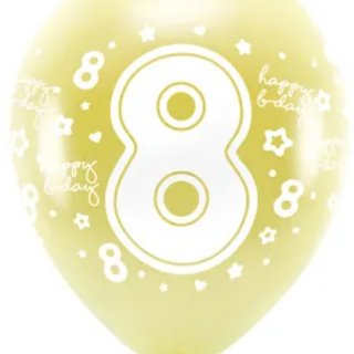 Metalické eko balónky 33 cm, číslo ''8'', světle zlaté, set 6ks