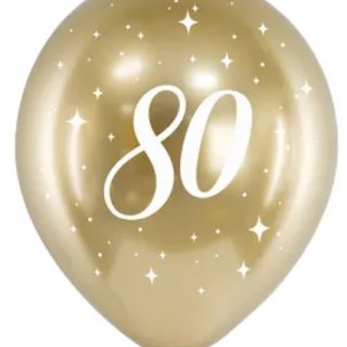Lesklé balónky 30cm, 80. narozeniny, zlaté, set 6ks