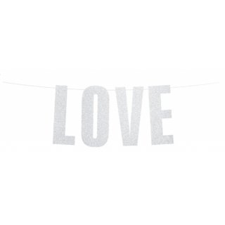 Závěsný papírový banner Love, stříbrný, 21x55cm
