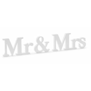 Dřevěný nápis Mr & Mrs, bílý, 50x9,5cm