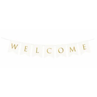 Závěsný papírový banner Welcome, bílý, 15 x 95 cm