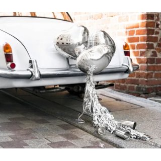 Svatební sada dekorace na auto - Srdce, stříbrná