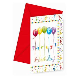 Pozvánky k narozeninám s obálkami "Happy Birthday Streamers Party", 6 ks