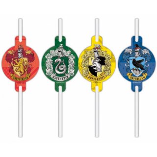 Papírové brčka s medailonem Harry Potter Hogwarts Houses, 4 ks