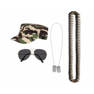 Sada vojáka (klobouk, brýle, náhrdelník, pásek s náboji)
