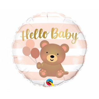 Fóliový balónek 46 cm "Hello Baby" - Medvídek a balónky, kulatý, 46 cm