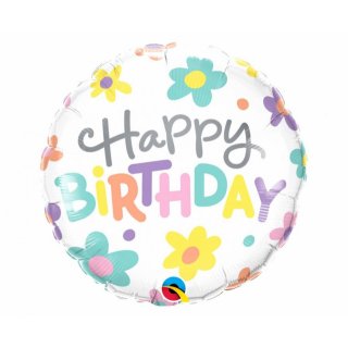Fóliový balónek 46 cm "Happy Birthday" - Sedmikrásky, kulatý, 46 cm