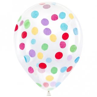 Balonky průhledné s barevnými konfetami, 30 cm, 6 ks