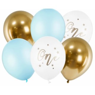 Set latexových balónů pro 1. rok, chlapeček, pastelově světle modré, 6ks
