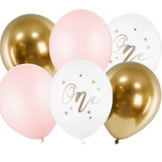Set latexových balónů pro 1. rok, holčička, pastelově světle růžová, 30cm, 6ks
