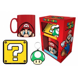 Dárkový set Super Mario - hrníček, klíčenka a podtácek