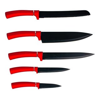 Sada 5 nožů Kitchisimo, červený nepřilnavý povrch