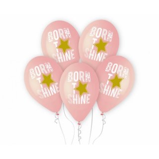Prémiové balónky Born to Shine, růžové 33cm, set 5 ks
