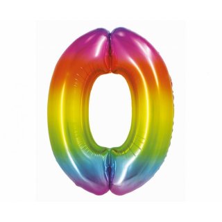 Fóliový balónek číslo 0, duhový, 76 cm