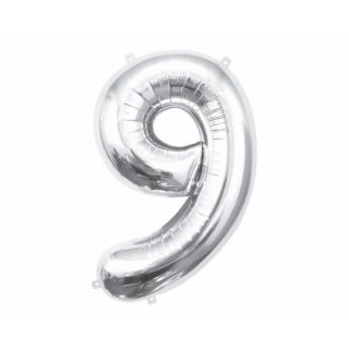 Fóliový balónek číslo 9, stříbrný, 85 cm