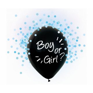 Latexové balónky Gender Reveal - Boy or Girl / Chlapec nebo dívka - modré konfety, set 4ks (zn. Godan)
