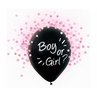 Balónky Gender Reveal - "chlapec nebo dívka", růžové konfety, 4 ks