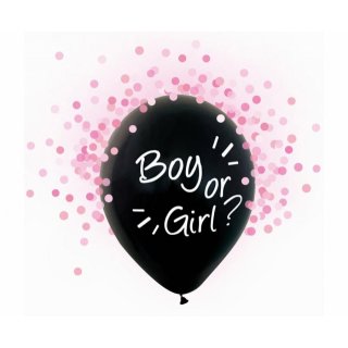 Latexové balónky Gender Reveal - Boy or Girl / Chlapec nebo dívka - růžové konfety, set 4ks (zn. Godan)